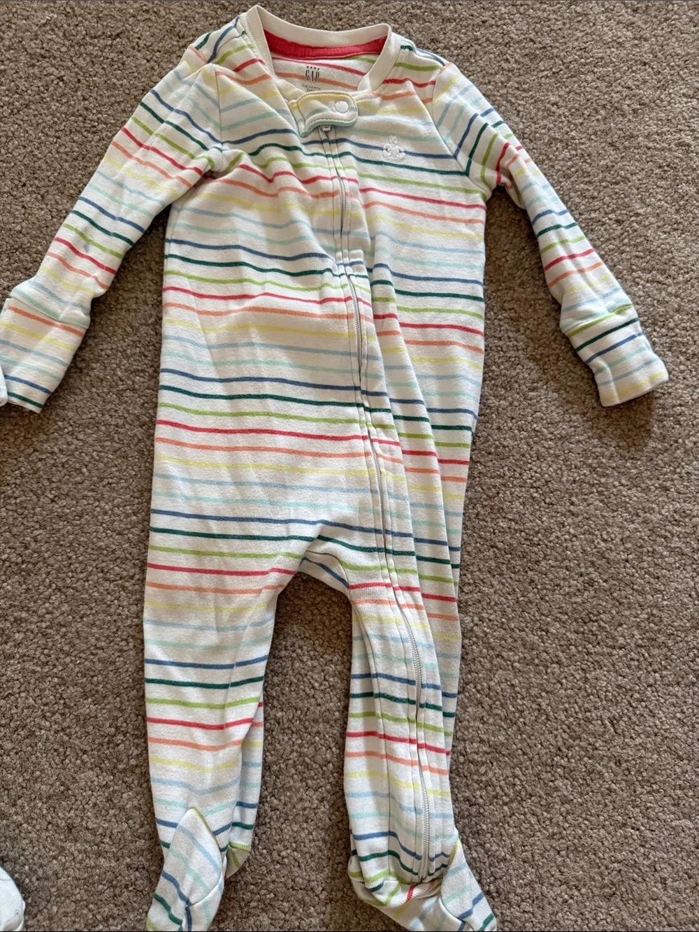 GAP Striped Footed One-Piece in White with Multicolor Stripes